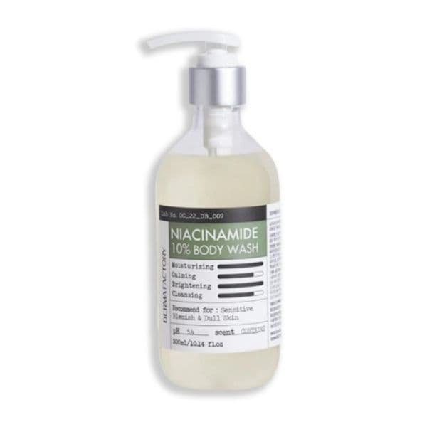 Дерматологічний засіб для миття тіла з заспокійливою, бар'єрною та освітлювальною дією Derma Factory Niacinamide 10% Body Wash 