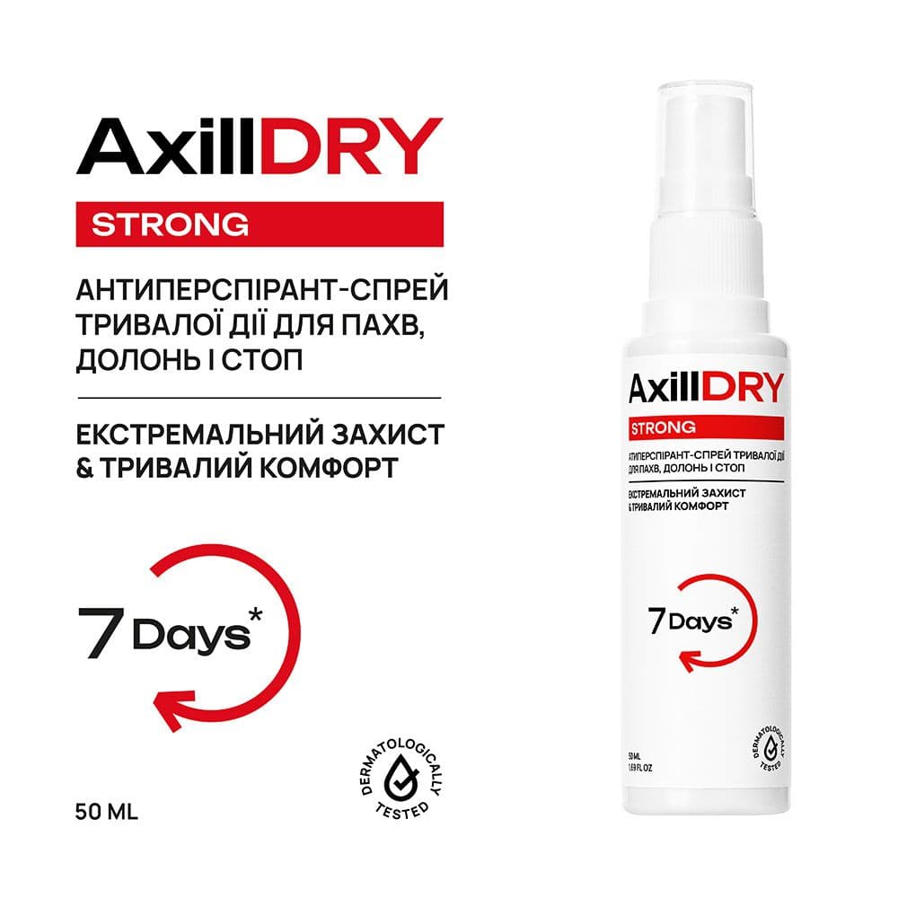 Антиперспірант-спрей тривалої дії для пахв, долонь і стоп AxillDRY Strong до 7 днів 3